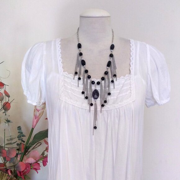 Vintage NEW new touch Black Beads VTG Silver Tone Necklace - Picture 2 of 8